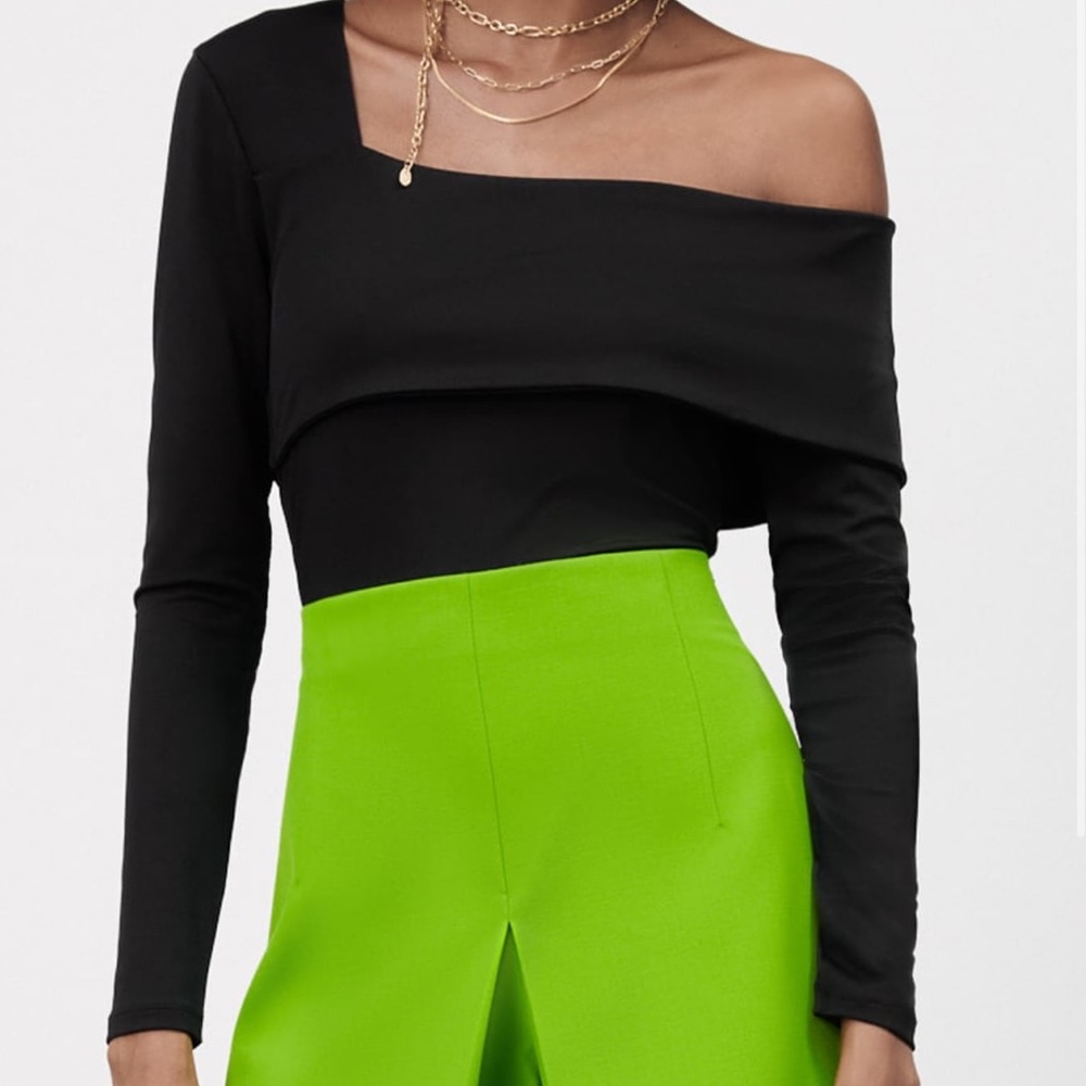 Zara Asymmetrical Black Bodysuit